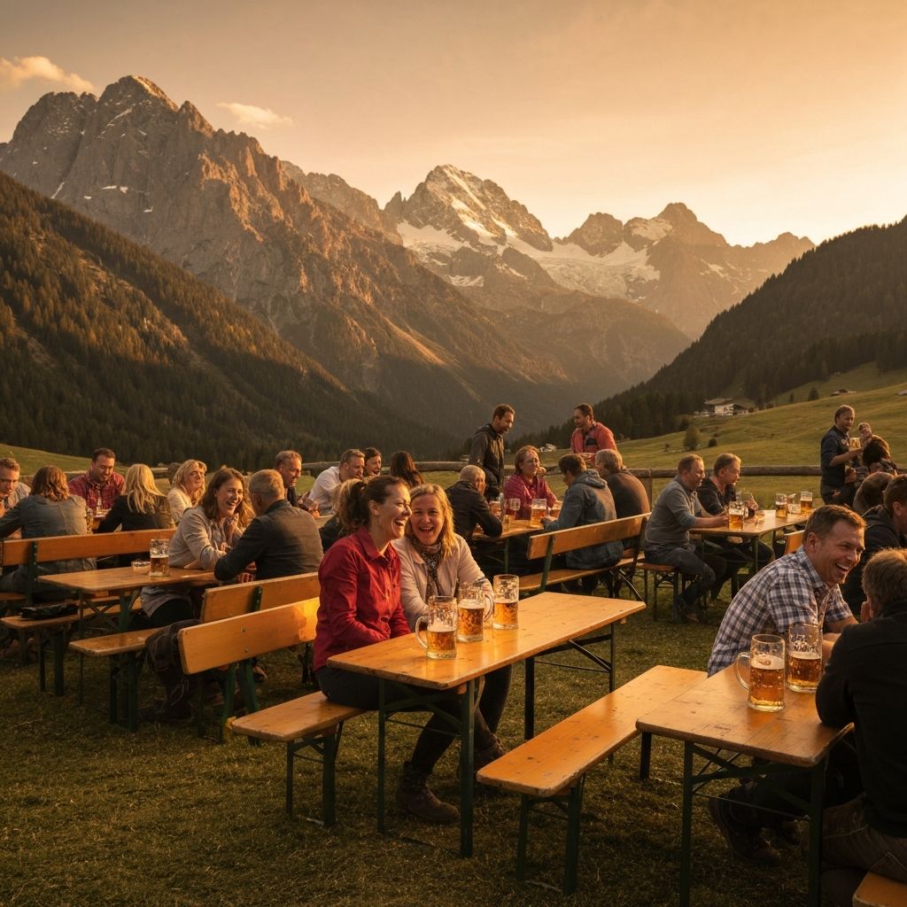 Österreichische Biergarten Landschaft in den Alpen