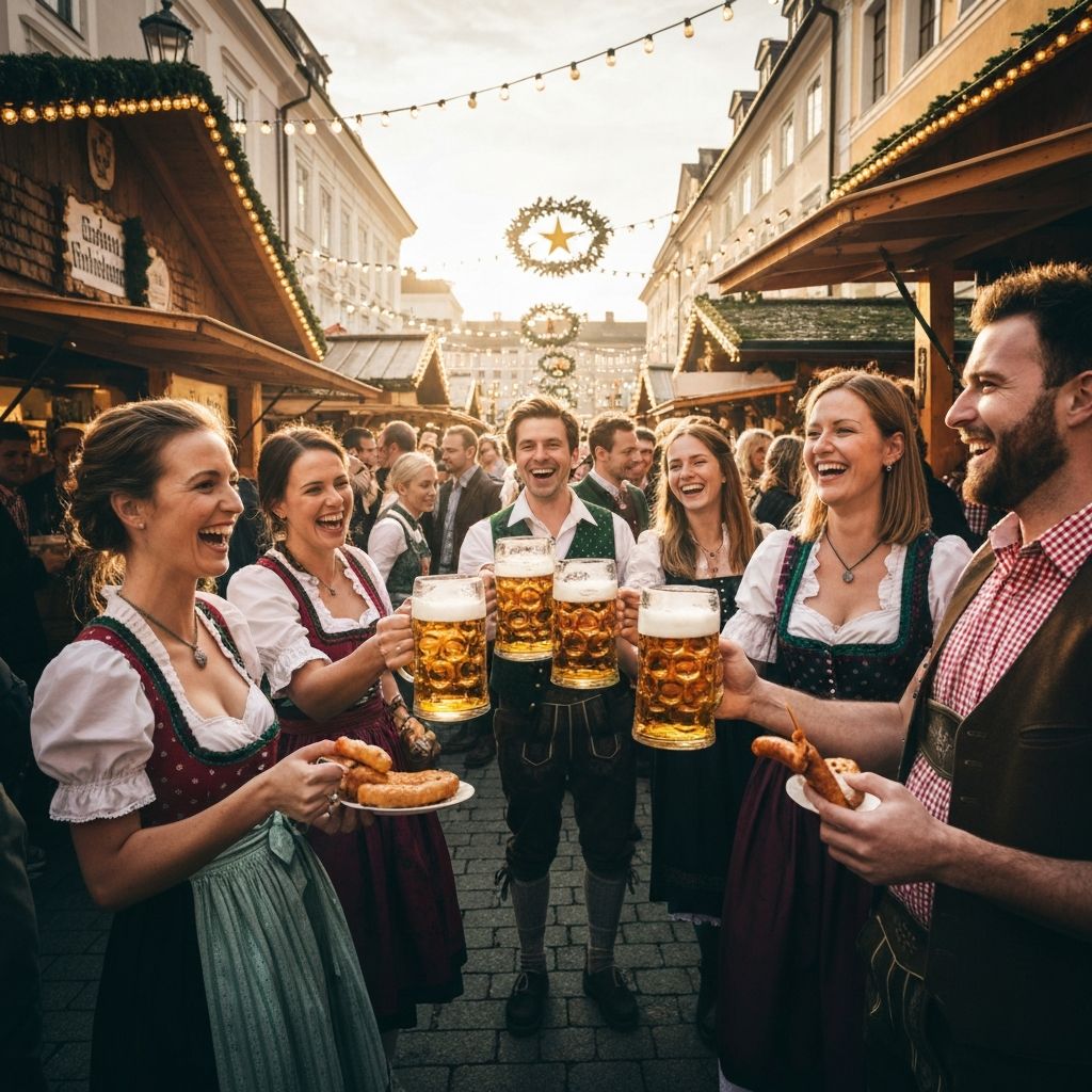 Österreichisches Volksfest mit Tracht und Bier